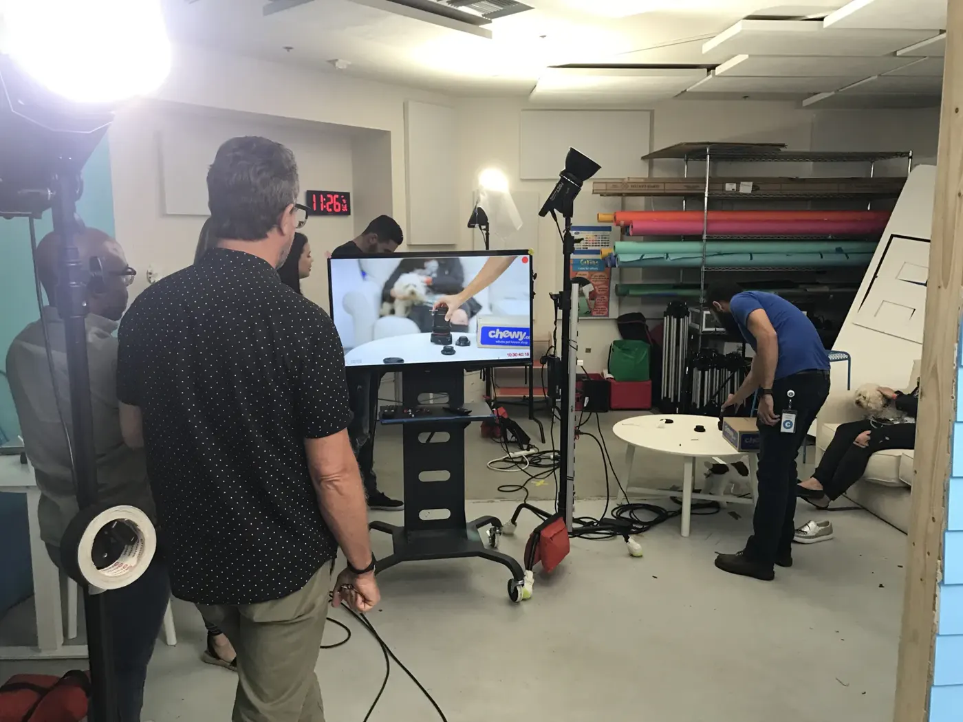 Director's monitor showing a Chewy product take during a studio shoot